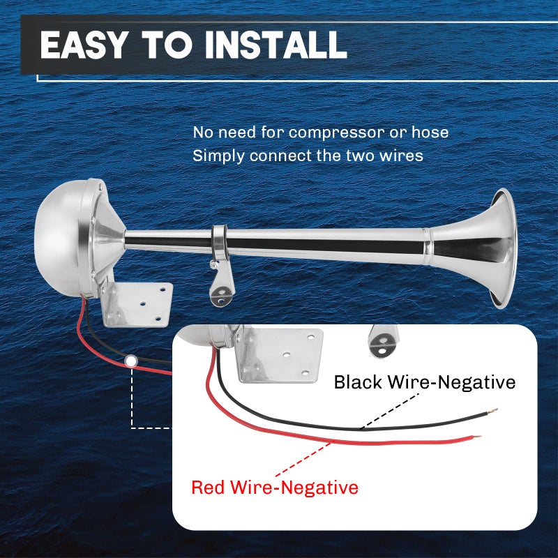 weyleity Boat Horn Waterproof Stainless Steel Single Trumpet, Electric Horn for 12v Boats Ship Sailboat Yacht Off-Road Vehicle Truck SUV RV Vans Touring Car - Image 5
